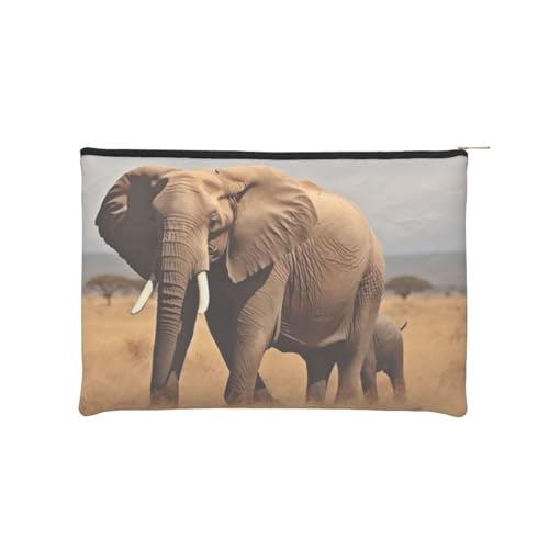 Wiederverwendbare Kosmetiktasche aus Papier, Wasserabweisende Kosmetiktasche, Make-up-Beutel für Damen, Reise-Organizer-Tasche/afrikanischer Elefant von Peiyeety