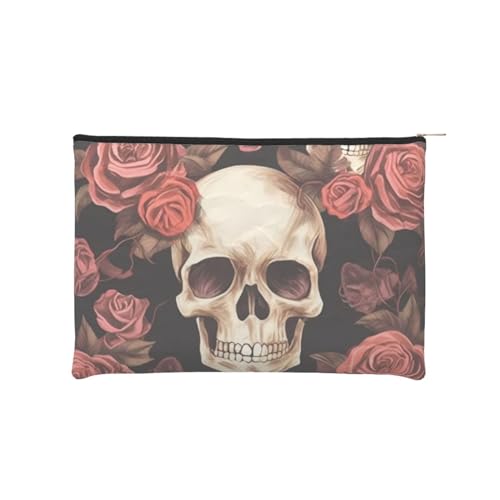 Wiederverwendbare Kosmetiktasche aus Papier, wasserabweisend, Kosmetiktasche für Damen, Make-up-Beutel, Reise-Organizer/Rose Skull von Peiyeety