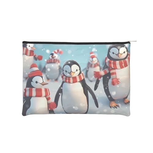 Wiederverwendbare Kosmetiktasche aus Papier, wasserabweisend, Kosmetiktasche für Damen, Make-up-Beutel, Reiseveranstalter-Tasche/Winter-Weihnachtspinguine von Peiyeety