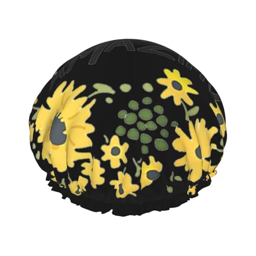 Wild Daisy Flower Print Shower CapSoft,Reusable, Double WaterproofBath Hat Women,Breathable, von Peiyeety