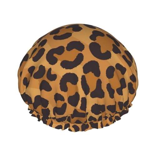 Yellow Leopard Women Luxury Shower Cap, Double ProtectionElastic, Reusable Adjustable Shower Bonnet von Peiyeety