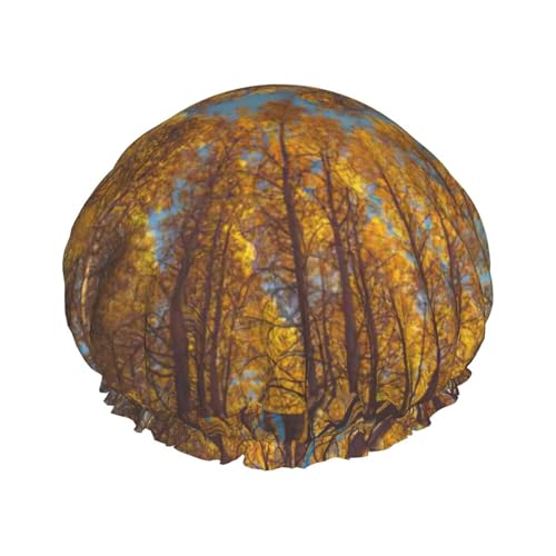 Yellow Tree Print Soft Shower Cap for Women, Reusable Environmental Protection Hair Bath Caps von Peiyeety