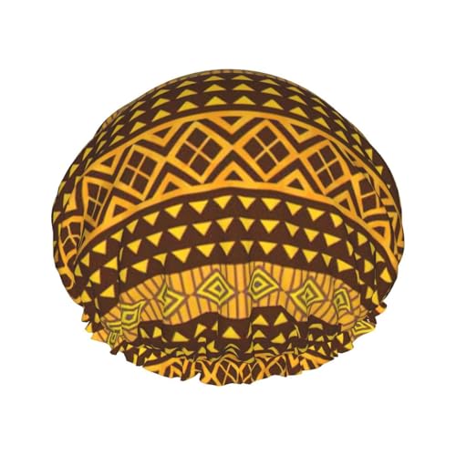 Yellow and Brown Triangles Print Shower CapSoft,Reusable, Double WaterproofBath Hat Women,Breathable, von Peiyeety