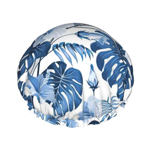 blue flower tropical Print Soft Shower Cap for Women, Reusable Environmental Protection Hair Bath Caps von Peiyeety