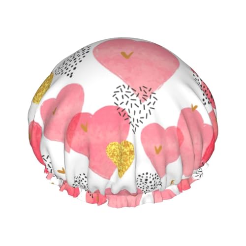 gold pink heart Print Shower Cap for Women Waterproof - Reusable | Hair Cap for Bathing | Double Layer Hat von Peiyeety