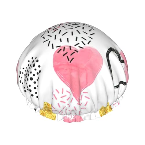 gold pink heart Print Soft Shower Cap for Women, Reusable Environmental Protection Hair Bath Caps von Peiyeety