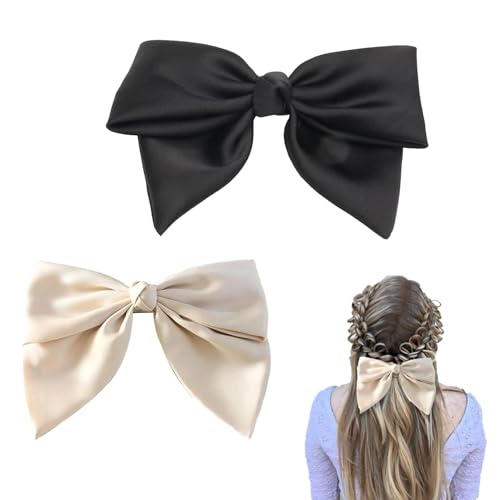 Haarschleife Damen - 2 Stück Schwarz Beige Französischem Stoff Schleifen Haarspange, Satin Große Schleife Haarspangen, Elegante Mädchen Haarschmuck Satin Haarclips Haar Accessoires für Frauen Mädchen Haarschleife Damen - 2 Stück Schwarz Beige Französischem Stoff Schleifen Haarspange, Satin Große Schleife Haarspangen, Elegante Mädchen Haarschmuck Satin Haarclips Haar Accessoires für Frauen Mädchen von Pejlnd