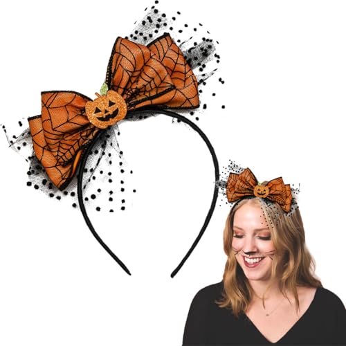Halloween Haarreif Damen,Haarreif Halloween Haarschmuck Kopfschmuck Damen Schwarzes Spinnennetz Spitze Kürbis Haarreifen mit Schleife Haar Accessoire für Halloween Party Cosplay Kostüm Kopfbedeckung von Pejlnd