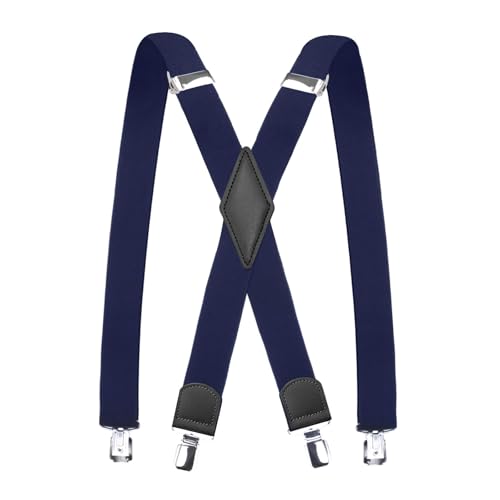 Pejoye Hosenträger für Herren 3.5cm Breit Arbeitshosen Stark Motorradhose Lang X Form 4 Metall Clips Einstellbar und Elastisch Einheitsgröße für Männer und Damen (Marineblau) von Pejoye
