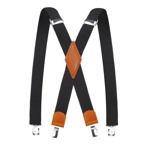 Pejoye Hosenträger für Herren 3.5cm Breit Arbeitshosen Stark Motorradhose Lang X Form 4 Metall Clips Einstellbar und Elastisch Einheitsgröße für Männer und Damen (Schwarzorange) von Pejoye