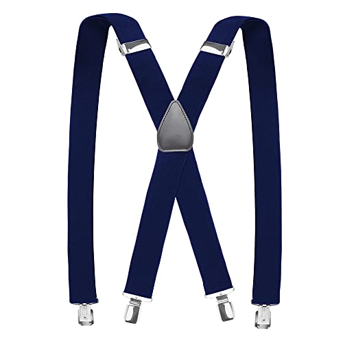 Pejoye Hosenträger für Herren 3.5cm Breit Arbeitshosen Stark Motorradhose Lang X Form 4 Metall Clips Einstellbar und Elastisch Einheitsgröße für Männer und Damen (Navy blau) von Pejoye