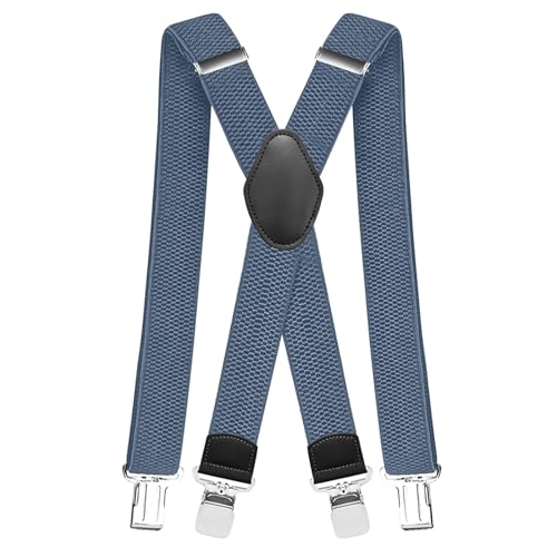 Pejoye Hosenträger für Herren 4cm Breit Arbeitshosen Stark Motorradhose Lang X-Back 4 Metall Clips Einstellbar und Elastisch Einheitsgröße für Männer und Damen (Blau) von Pejoye