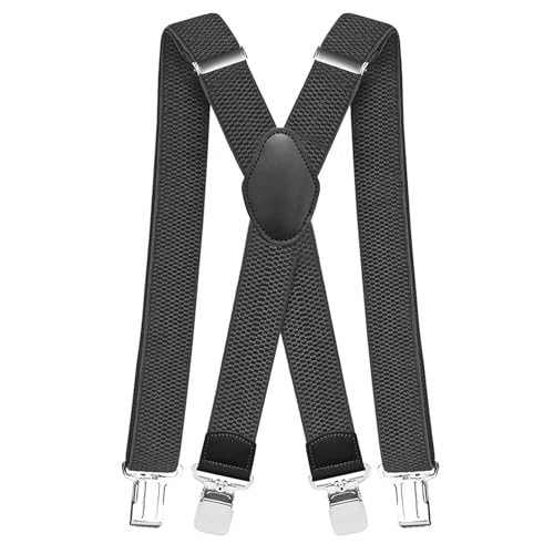 Pejoye Hosenträger für Herren 4cm Breit Arbeitshosen Stark Motorradhose Lang X-Back 4 Metall Clips Einstellbar und Elastisch Einheitsgröße für Männer und Damen (Dunkelgrau) von Pejoye