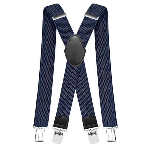 Pejoye Hosenträger für Herren 4cm Breit Arbeitshosen Stark Motorradhose Lang X-Back 4 Metall Clips Einstellbar und Elastisch Einheitsgröße für Männer und Damen (Marineblau) von Pejoye