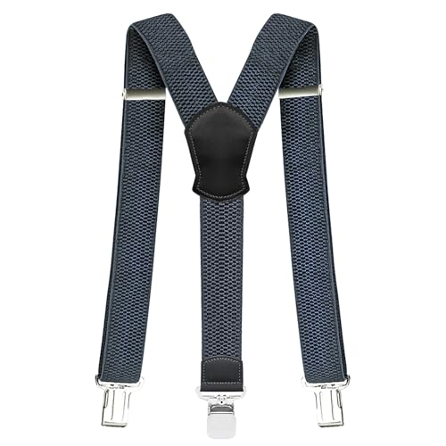 Pejoye Hosenträger für Herren Breit 4 cm Y Förmige mit Extra Starken Metall Clips Durable Elastic Verstellbare Einheitsgröße für Männer und Damen (3 Clips-Dunkel Grau) von Pejoye