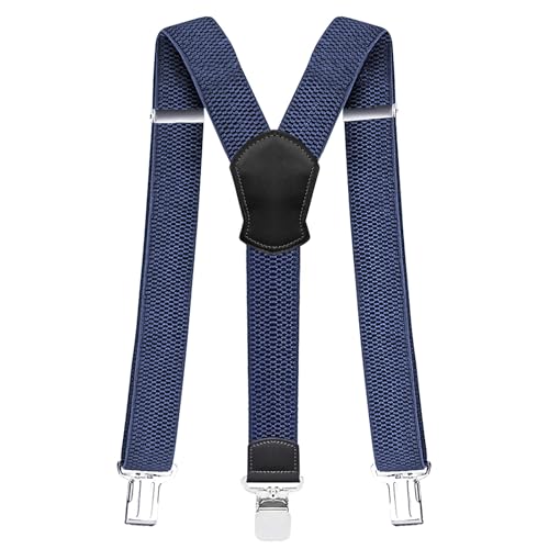 Pejoye Hosenträger für Herren Breit 4 cm Y Förmige mit Extra Starken Metall Clips Durable Elastic Verstellbare Einheitsgröße für Männer und Damen (3 Clips-Navy Blau) von Pejoye