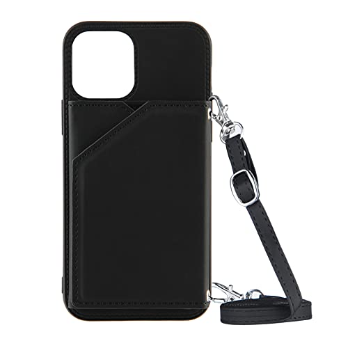 PekaTech Handykette für iPhone 13, PU-Leder Hülle- Handyhülle mit Band zum Umhängen - Klapptasche Handytasche Case mit Handy-Kette, Kartenfach und Portmonee, Schwarz von PekaTech