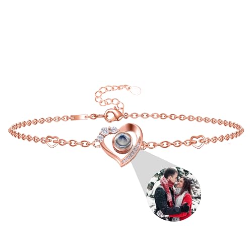 Armband mit Bild im Stein, Bild Armband personalisiertes Foto, Herz Foto Projektion Armbänder Herz Charme Ich liebe dich Armband Memorial Armband für Frauen Freundin Mom Schmuck Geschenk von Pekdi