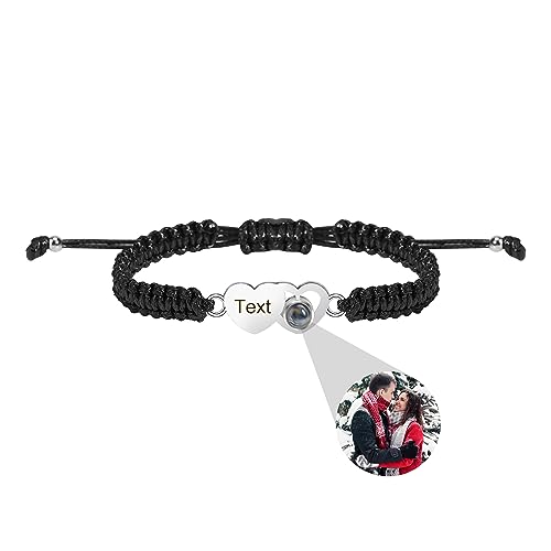 Benutzerdefinierte Armband mit Bild im Stein, personalisierte Foto Herz Armband, Projektion Armbänder mit Fotos, handgemachte geflochtene Seil eingraviert Name Armband Memorial Schmuck Geschenk Paare von Pekdi