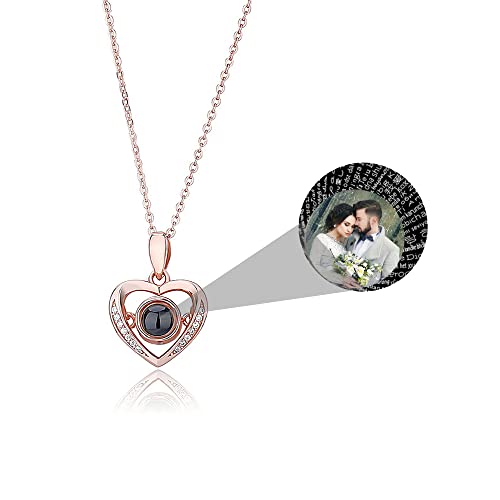 Ich liebe dich Halskette 100 Sprachen Personalisierte Foto Projektion Halskette mit Bild im Stein Projektionskette Kette Herz Foto Halskette 925 Sterling Silber Rose Gold Liebe Anhänger Schmuck von Pekdi