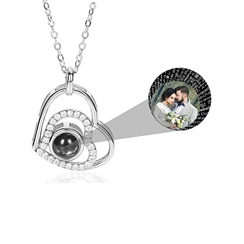 Ich liebe dich Halskette 100 Sprachen personalisierte Foto Halskette Bild Projektion Kette Herz Foto Halskette mit Bild im Stein 925 Sterling Silber Rose Gold Liebe Anhänger Schmuck Geschenk von Pekdi