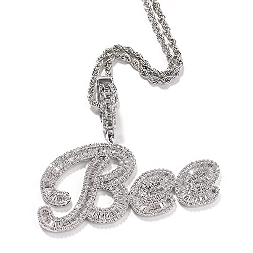 Pekdi Custom Iced Out Kette Namensanhänger Personalisierter Hip Hop Kristall Anfangsbuchstabe Halskette Silber Gold Bling CZ Simulierter Diamant Hip Hop Schmuck mit Seil/Tenniskette von Pekdi