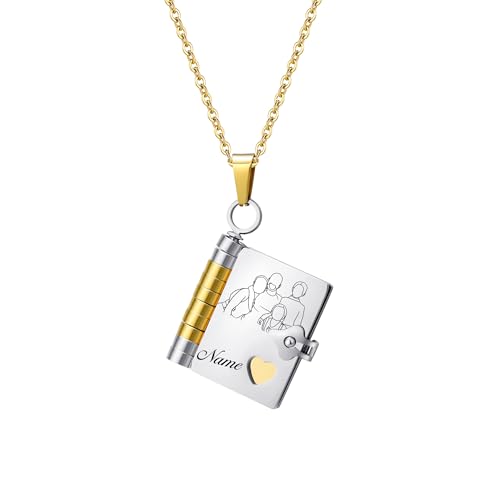 Pekdi Personalisierte Buch Halskette gestalteter Mini Buch Anhänger mit 6 Seiten Botschaft Meine kleine Stern Medaillon Halskette für meine Tochter, für meine Enkelin Anhänger Jubiläum Muttertag von Pekdi