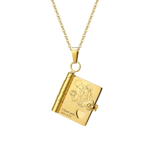 Pekdi Personalisierte Buch Halskette gestalteter Mini Buch Anhänger mit 6 Seiten Botschaft Meine kleine Stern Medaillon Halskette für meine Tochter, für meine Enkelin Anhänger Jubiläum Muttertag von Pekdi