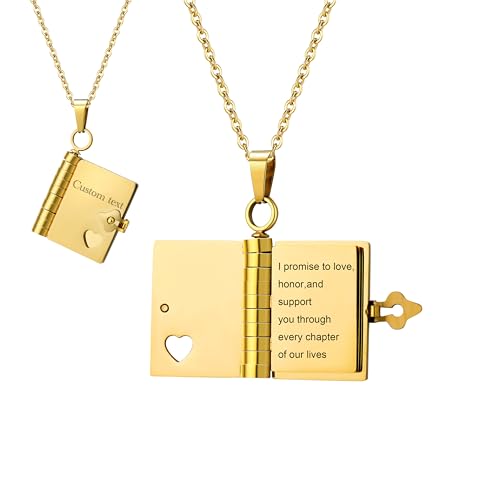 Pekdi Personalisierte Buchkette Personalisierte Mini Buch Anhänger mit 6 Seiten Botschaft Meine kleine Stern Medaillon Kette, Meine unglaubliche Tochter Anhänger Geburtstag Jubiläum Muttertag von Pekdi