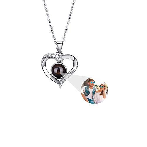 Pekdi Personalisierte Foto Kette Projektionskette mit Bild Personalisierte Foto herz kette Ich liebe dich Halskette 100 Sprachen 925er Sterlingsilber Rosegold Liebesanhänger Schmuck Geschenk von Pekdi