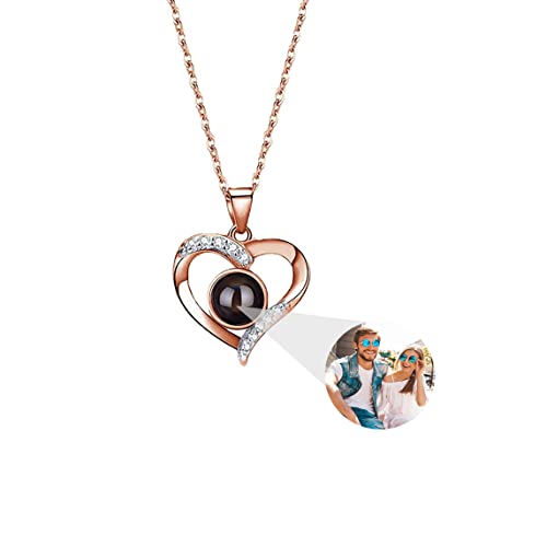 Pekdi Personalisierte Foto Kette Projektionskette mit Bild Personalisierte Foto herz kette Ich liebe dich Halskette 100 Sprachen 925er Sterlingsilber Rosegold Liebesanhänger Schmuck Geschenk von Pekdi