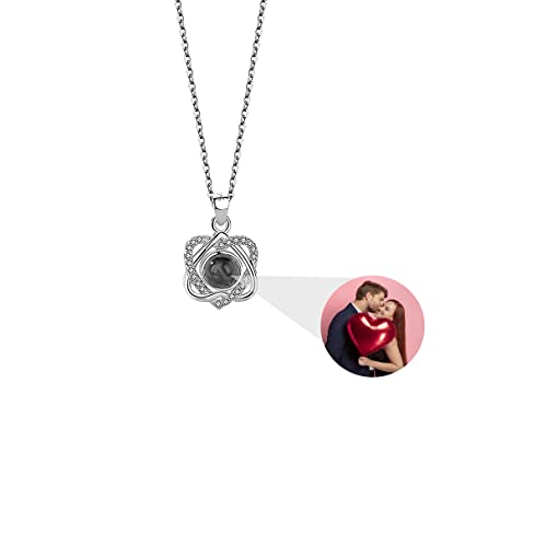 Pekdi Personalisierte Fotokette Projektionskette mit Bild Liebesherzkette Foto Unendlichkeitsherzkette Ich liebe dich Halskette 100 Sprachen 925 Sterling Silber Liebesanhänger Schmuck Geschenk von Pekdi