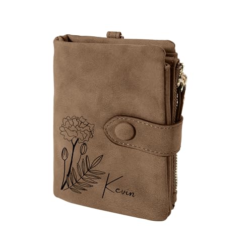 Pekdi Personalisierte Geburt Blume Leder Brieftasche Namen Geburt Blume Geldbörse mit Münzfach Karteninhaber Geldbörse Damen kleine Armband Brieftasche Namen Floral Brieftasche Geschenk für Frauen von Pekdi