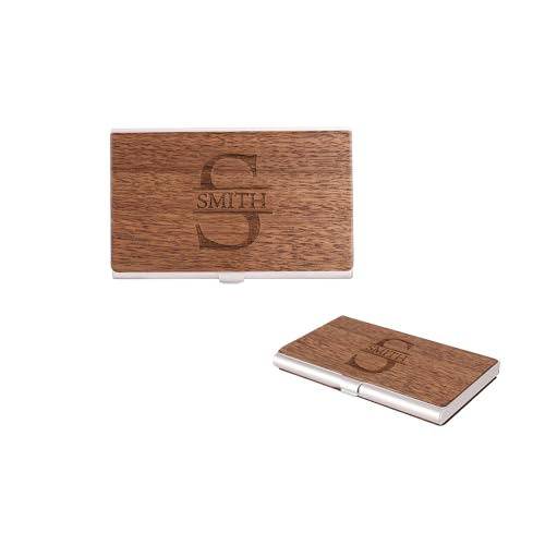Pekdi Personalisierte Holz Visitenkartenetui Halter Personalisierte eingraviert Initiale Name Monogrammed Kartenhalter Business Card Case personalisierte Geschenke für Papa Ehemann Kollegen von Pekdi