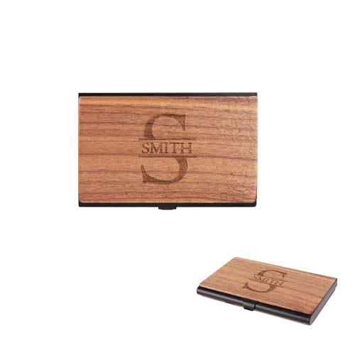 Pekdi Personalisierte Holz Visitenkartenetui Halter Personalisierte eingraviert Initiale Name Monogrammed Kartenhalter Business Card Case personalisierte Geschenke für Papa Ehemann Kollegen von Pekdi