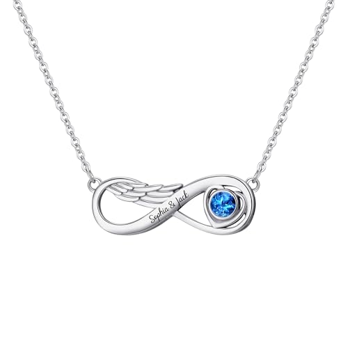Pekdi Personalisierte Infinity Love Herz Halskette, Personalisierte Namenshalskette Engelsflügel Herz Geburtsstein Anhänger Erinnerungsschmuck für Ehefrau Mutter Geschenke zum Muttertag, Weihnachten von Pekdi