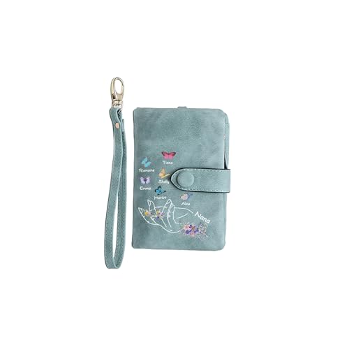 Pekdi Personalisierte Leder Brieftasche Damen Geldbörse mit Kartenschlitzen kleine Armband Brieftasche für Frauen kundengerechten Familiennamen Floral Schmetterling Brieftasche Weihnachten Muttertag von Pekdi