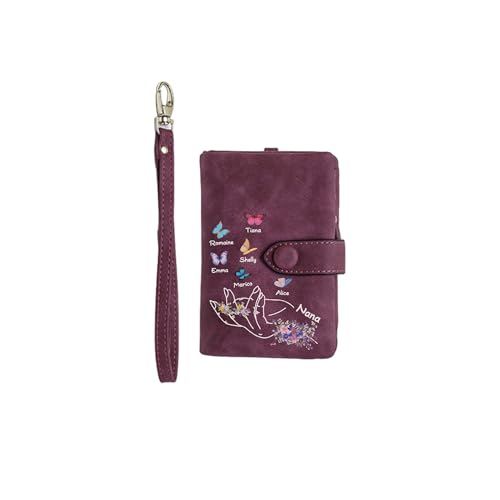 Pekdi Personalisierte Leder Brieftasche Damen Geldbörse mit Kartenschlitzen kleine Armband Brieftasche für Frauen kundengerechten Familiennamen Floral Schmetterling Brieftasche Weihnachten Muttertag von Pekdi
