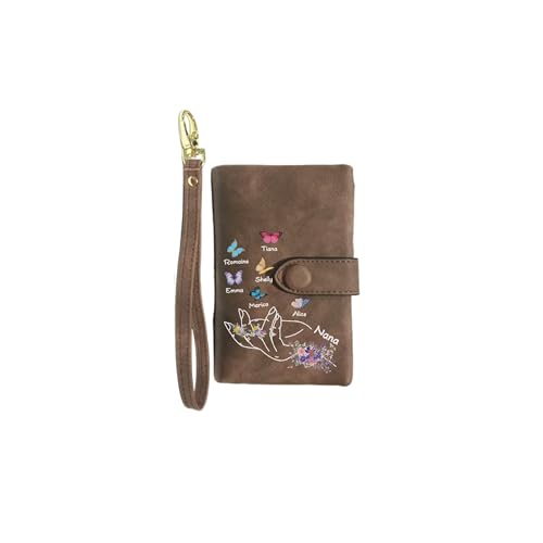 Pekdi Personalisierte Leder Brieftasche Damen Geldbörse mit Kartenschlitzen kleine Armband Brieftasche für Frauen kundengerechten Familiennamen Floral Schmetterling Brieftasche Weihnachten Muttertag von Pekdi