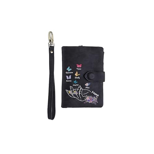 Pekdi Personalisierte Leder Brieftasche Damen Geldbörse mit Kartenschlitzen kleine Armband Brieftasche für Frauen kundengerechten Familiennamen Floral Schmetterling Brieftasche Weihnachten Muttertag von Pekdi