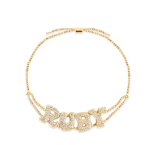 Pekdi Personalisierte Name Armband für Frauen, Iced Out Armband mit Strass Buchstaben 18K Gold plattiert Armband Charme verstellbare Box Kette Armbänder Schmuck Geschenke von Pekdi