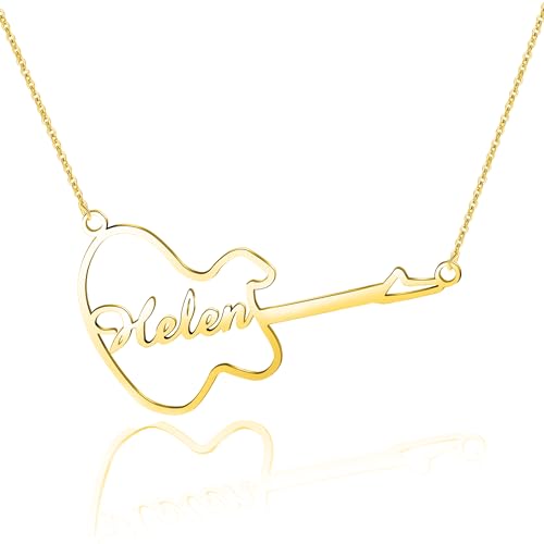 Pekdi Personalisierte Name Halskette 925 Sterling Silber Gitarre Anhänger benutzerdefinierte eingraviert Name Halskette personalisierte Musik Schmuck Geburtstag Geschenk für Gitarrist Musikliebhaber von Pekdi