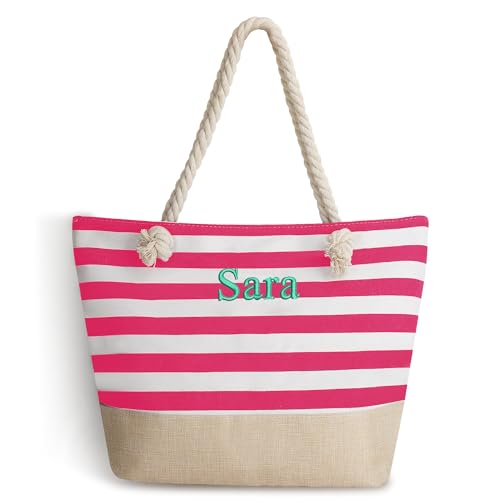 Pekdi Personalisierte Strandtasche Canvas Beach Tote Bag mit benutzerdefinierten gestickten Namen, Swim Pool Tasche große Tote Travel Beach Essentials personalisierte Geschenke für Frauen von Pekdi