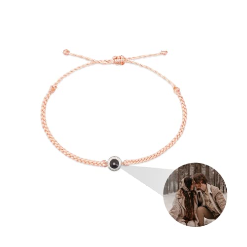 Personalisiert Foto Armband Projektion Armband mit Bild Projektionsarmband mit Foto Armbänder für Paare Ich liebe dich Armband mit Eigenen Bilder Verstellbares Geflochtenes Seil Armband Herren Damen von Pekdi
