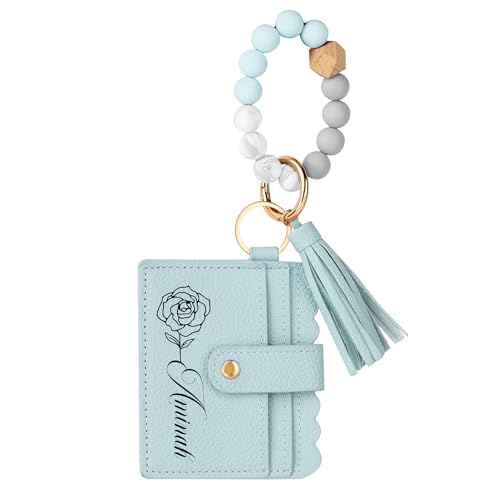 Personalisierte Armband Leder Brieftasche, Geburt Monat Blume Armband Brieftasche Schlüsselanhänger Armband schlanke Frauen Brieftasche Credit Card Holder Purse, Quaste Schlüsselring Brieftasche von Pekdi