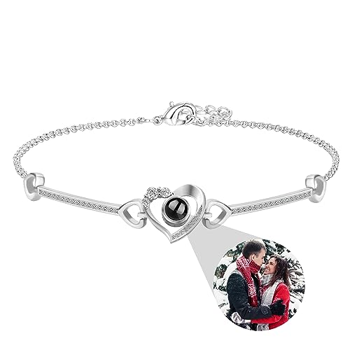 Personalisierte Foto Armband, Projektion Armbänder mit Bild, Herz Foto Armband 100 Sprachen Ich liebe dich Projektion Armband Rose Gold Love Chain Armband Schmuck Geschenke für Paare von Pekdi