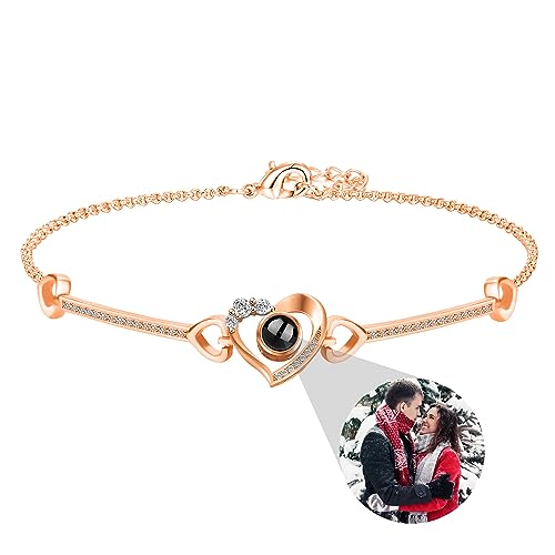 Personalisierte Foto Armband, Projektion Armbänder mit Bild, Herz Foto Armband 100 Sprachen Ich liebe dich Projektion Armband Rose Gold Love Chain Armband Schmuck Geschenke für Paare von Pekdi