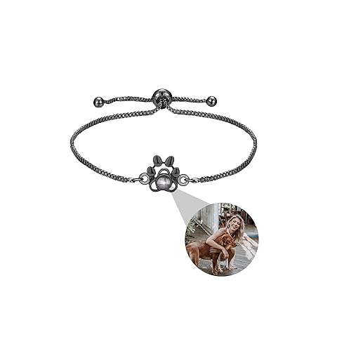 Personalisierte Foto Armband Projektion Armband mit Bild Hund Katze Paw Print Armband Pet Photo Armband Ich liebe dich Armband 100 Sprachen Pet Memorial Schmuck Geschenke für Hund Katze Mama Papa von Pekdi