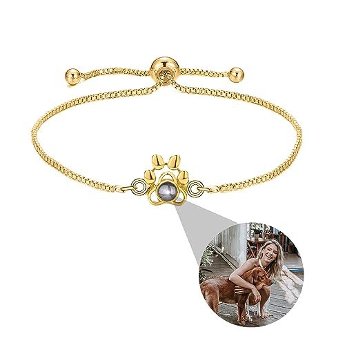 Personalisierte Foto Armband Projektion Armband mit Bild Hund Katze Paw Print Armband Pet Photo Armband Ich liebe dich Armband 100 Sprachen Pet Memorial Schmuck Geschenke für Hund Katze Mama Papa von Pekdi