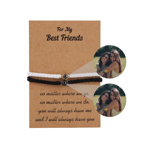 Personalisierte Foto Armband Projektion Armband mit Bild Kreis Foto Armbänder Charme 2PCS Paare geflochtene Seil Armband Freundschaft Armband für Frauen Männer Schmuck Geschenk mit Grußkarte von Pekdi